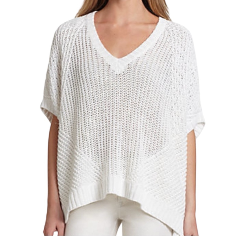 POLO RL 100% Linen Knit Mesh Oversized Dolman Sleeve Sweater in White Size Small